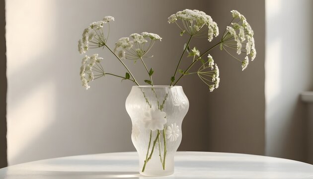 Decorative flower vase with delicate white umbels home interior high resolution Picture