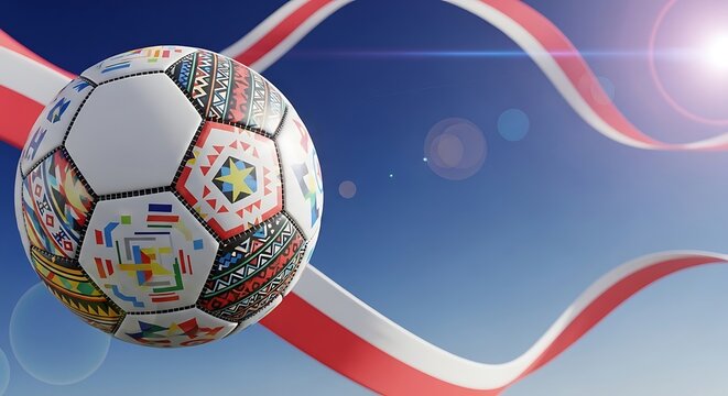 Soccer ball showcasing various national flags in a vibrant design