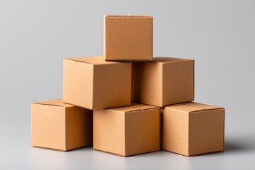 Obraz premium Stack of Identical Cardboard Boxes with One Box Slightly Rotated Out of Line