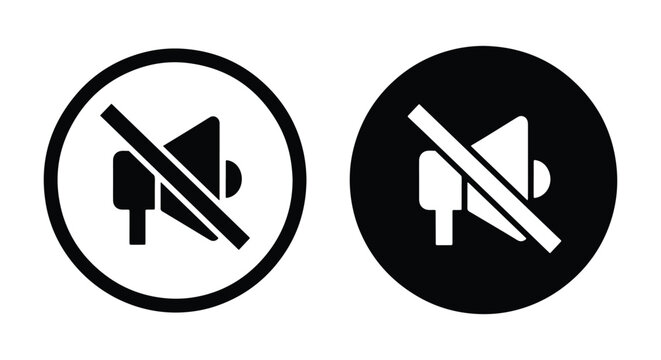 Modern Prohibited Speaker Microphone Icon Set in Purple - Line and glyph icon set - Minimalist, flat icon, outline, glyph, linear, clipart, sticker - icon set