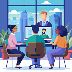 Fototapeta premium Remote team collaboration with video conference