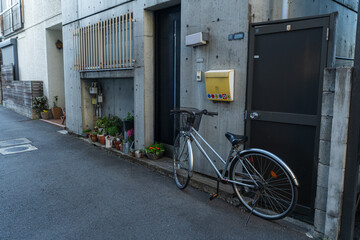 Bicycle Parked Outside Tokyo Residential Alley House, Quiet Japanese Neighborhood Urban Lifestyle Scene