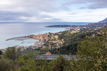 Obraz premium Menton french riviera coastal town with harbor aerial view