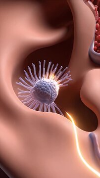Detailed CGI Cutaway Animation Illustrating the Human Hearing Process with Neural Signal Transmission and Inner Ear Structures for Medical Education