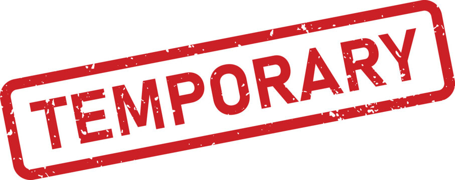 A bright red rubber stamp is shown with the word TEMPORARY on a simple clean white background