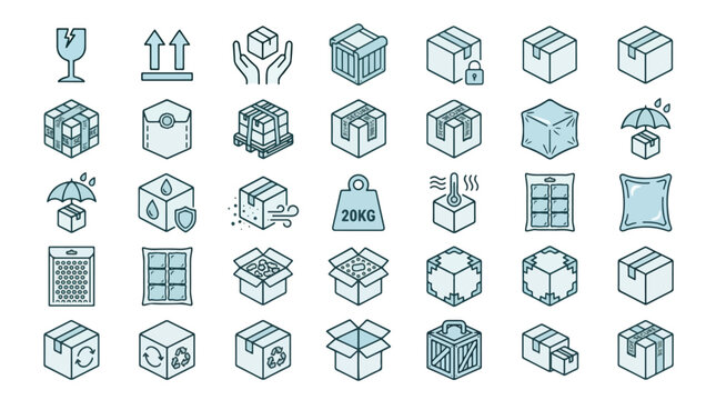 Logistics Icons Set with Various Packages and Shipping Symbols Vector illustration