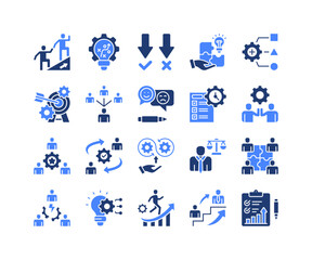 Fototapeta premium Executive Management Icon Collection, featuring Strategic Leadership, Resource Planning, Talent Development, Succession Strategy, Evaluation, Organizational Growth, Decision Making.