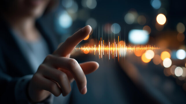 AI-powered personalized audiobook narration concept with glowing narrative voice matching analytics, listener preference indicators, and dynamic audio experience visualization on