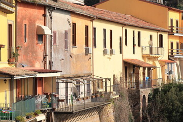 Naklejka premium Colorful Mediterranean House Facades in Nemi, Castelli Romani, Italy