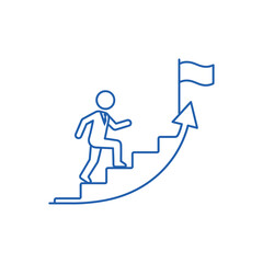Business person climbing stairs towards success and goal.