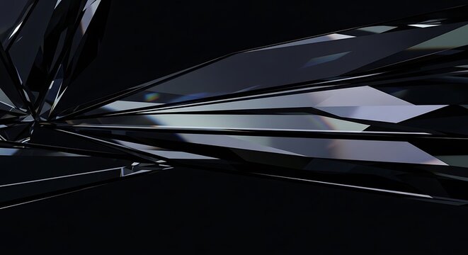 Abstract Dark Metallic Geometric Shapes Exploding Outwards.