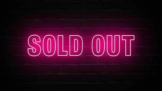 Neon, Glowing, Colorful Sold-out animation. sold out neon text motion. Flocker text 4k video.