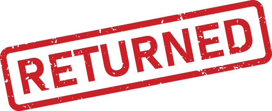 A distinct red rectangular grunge textured rubber stamp features the word RETURNED indicating completion or delivery