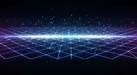 Obraz premium Abstract Digital Network Grid with Glowing Particles and Light Streaks.