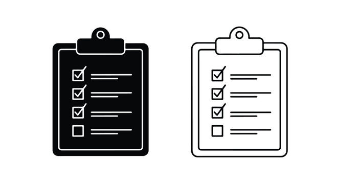 Checklist Clipboard Icon Set for Tasks - Line and glyph icon set - Minimalist, flat icon, outline, glyph, linear, clipart, sticker - icon set