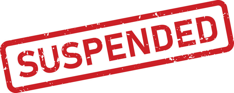 A distinct red rubber stamp displays the word SUSPENDED on a pristine white background with textured details