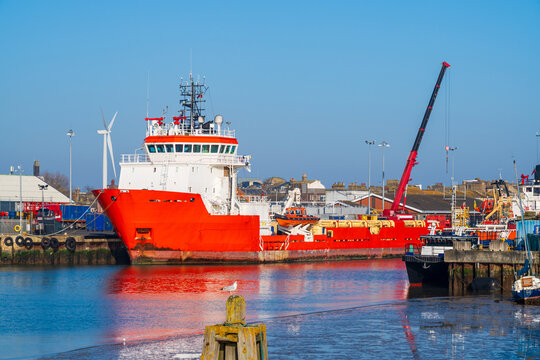 Emergency response ship moored in a port