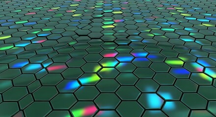 Obraz premium Abstract Hexagonal Grid with Colorful Light Reflections.