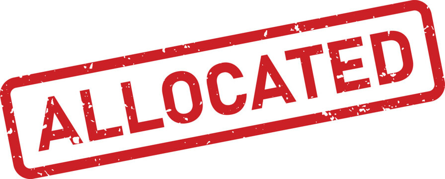 A distinctive red allocated rubber stamp with a grunge texture signifies a designated resource status