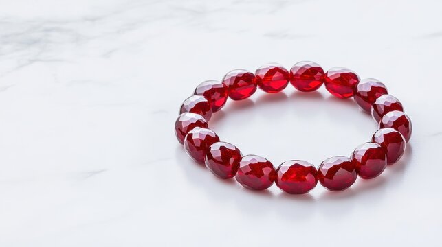 Ruby Elegance: A captivating bracelet composed of radiant, faceted ruby gemstones, exuding timeless beauty and sophistication on a textured surface.