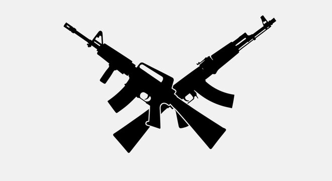 Silhouette of two crossed rifles and machine guns