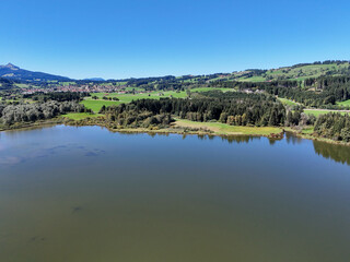 Fototapeta premium View of Lake Grüntensee and Wertach in the Albgäu region of Bavaria