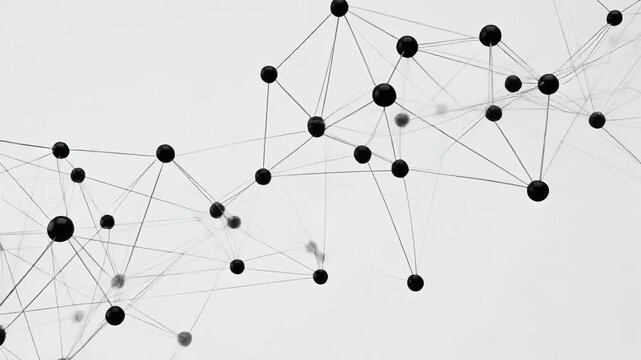 Abstract network connections with black spheres and thin lines on a light background symbolizing technology and communication