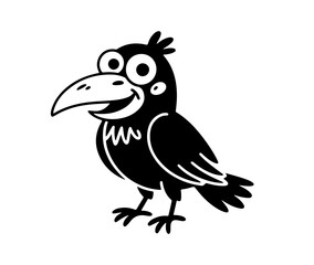 Obraz premium raven, crow bird in cute animal doodle cartoon, children mascot drawing, outline, 