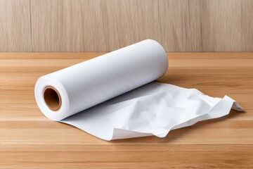Fototapeta premium White Rolling Paper Unrolled on Wooden Surface with Natural Light Background