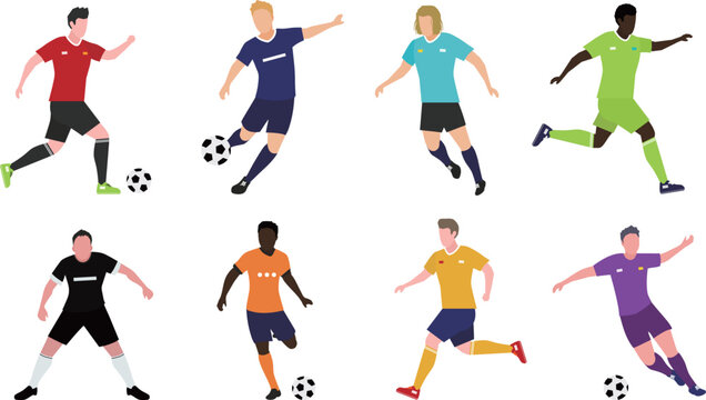 8種の様々な人種の男性サッカー選手の素材セット　A collection of male soccer players of various ethnicities : 8 Poses