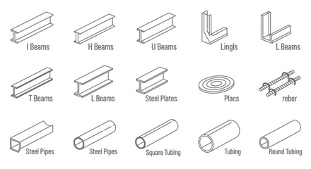 Steel Beams and Metal Tubing Shapes. © nurfa