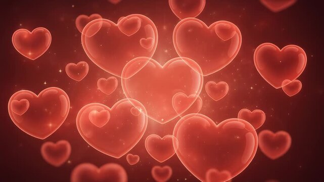 Romantic glowing red hearts background with sparkling stars for love and Valentine's Day