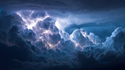 Naklejka premium Dramatic lightning strikes through ominous storm clouds
