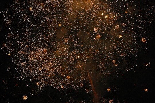 Fireworks in the night sky. Japanese hanabi taikai or firework display and show