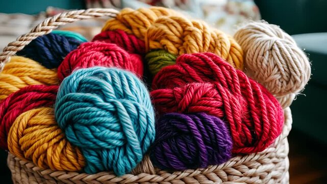 selective focus hands selecting colorful yarn skeins in crafting workspace