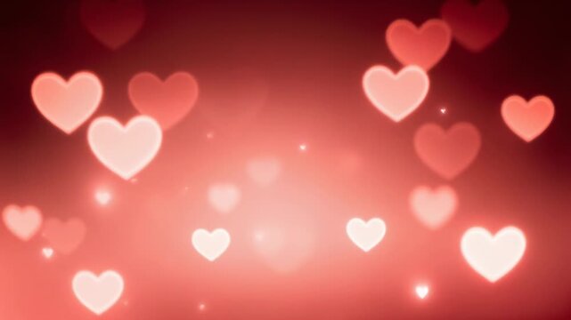 Romantic glowing heart shapes background with soft red and pink bokeh effect for love and celebration