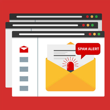 Email spamming attack. Email box hacking with spam alert notification.