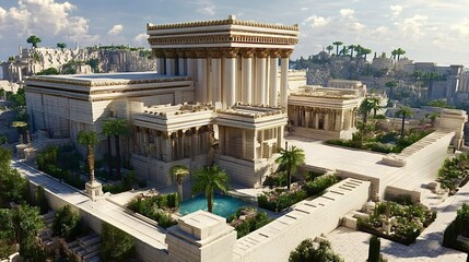 Naklejka premium Solomon's temple reconstruction with ancient jerusalem city architecture