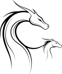 Black and white dragon heads with flowing manes horse © GR Graphics