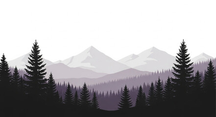 Silhouette of Pine Trees Mountains.