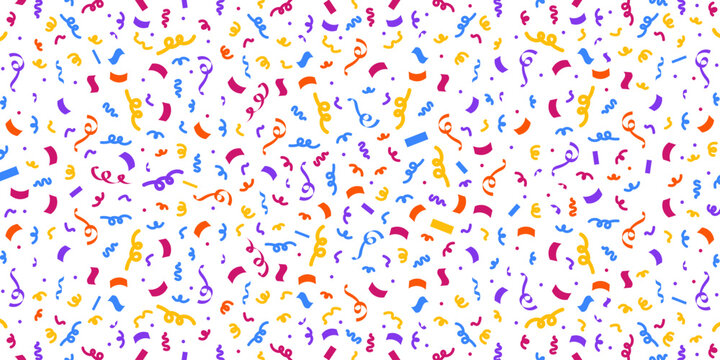 Colorful confetti border frame repeat pattern. Great for a birthday party or an event celebration invitation or decor. Surface pattern design.	