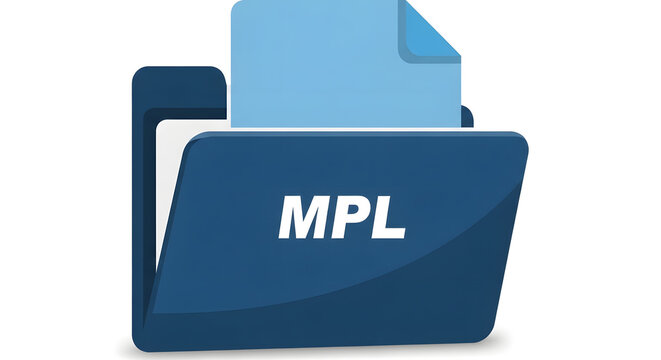 A digital icon of a blue folder with a document inside labeled with the letters MPL