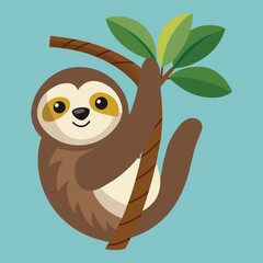 Fototapeta premium Cute Sloth Hanging On Tree Vector Illustration