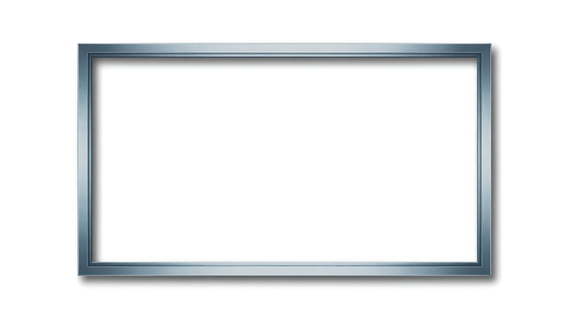 Brushed Silver Metallic Rectangular Border with Realistic Drop Shadow Isolated on White Background for Photo Mockups
