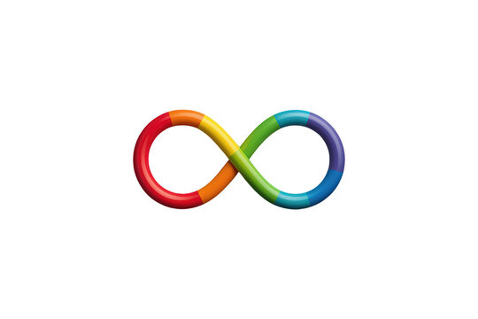Rainbow infinity symbol representing autism neurodiversity, awareness, and acceptance, concept of endless spectrum people