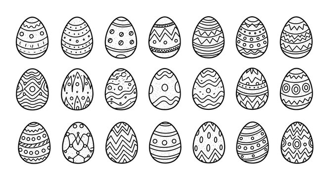 Decorated easter eggs with unique patterns on white background