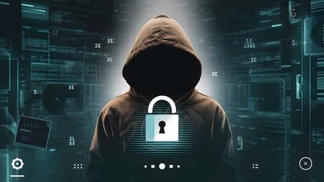 Anonymous hacker in a dark digital world, symbolizing cyber threats, data protection, and online security