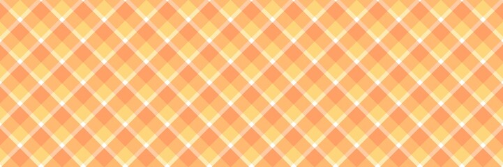 Seamless orange and yellow gingham checkered pattern background. Argyle plaid texture illustration for fabric, picnic tablecloth, wallpaper, and summery surface design.