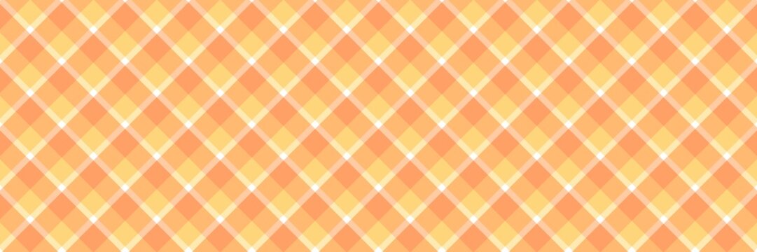 Seamless orange and yellow gingham checkered pattern background. Argyle plaid texture illustration for fabric, picnic tablecloth, wallpaper, and summery surface design.