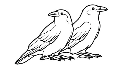 Obraz premium Crows Companion: Two elegant crows, rendered in stark monochrome, stand side-by-side. The clean lines and bold contrast of the artwork evoke a sense of quiet observation and understated beauty.